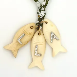 Bone Fish Pendant with Diamond Letter