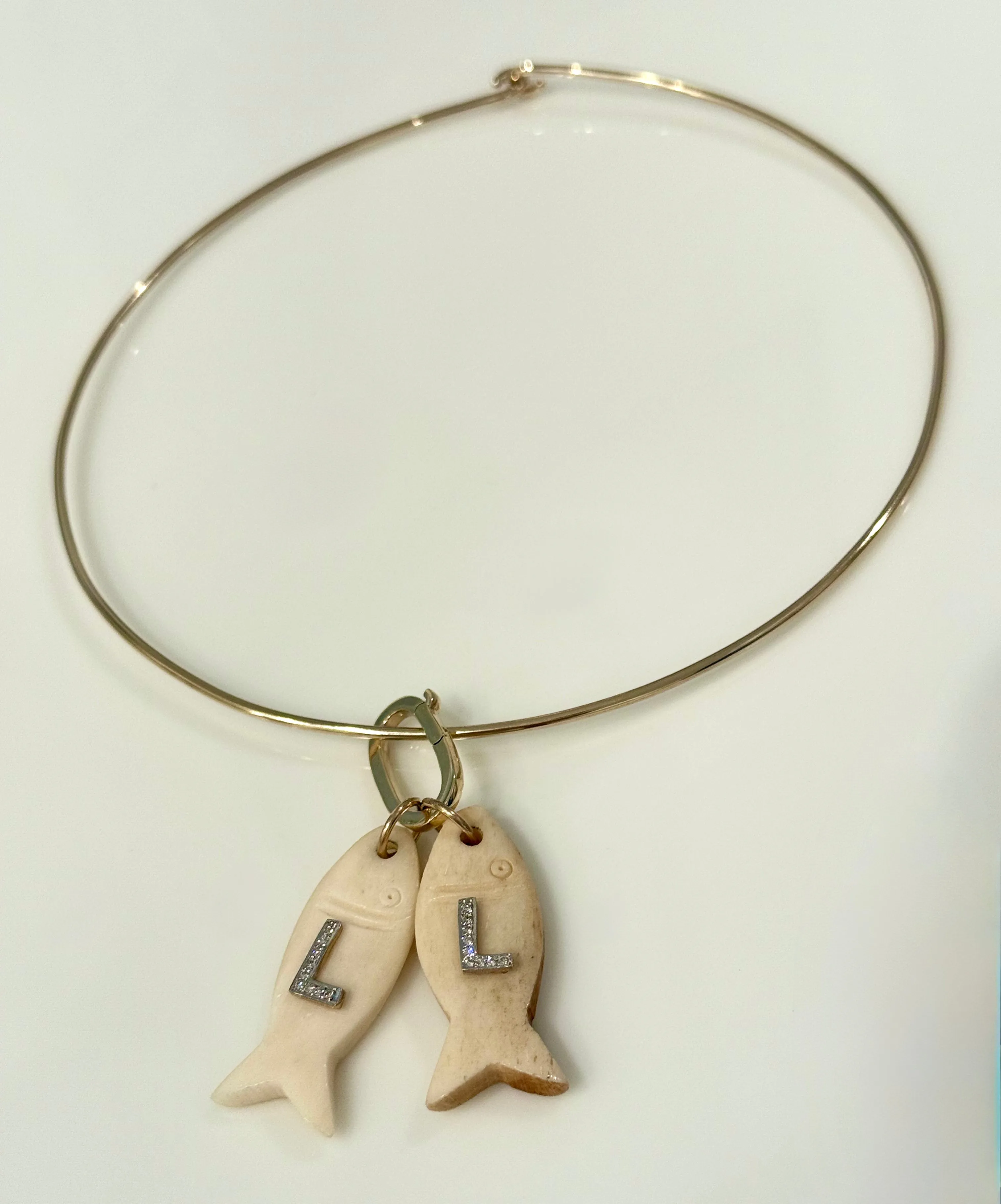 Bone Fish Pendant with Diamond Letter