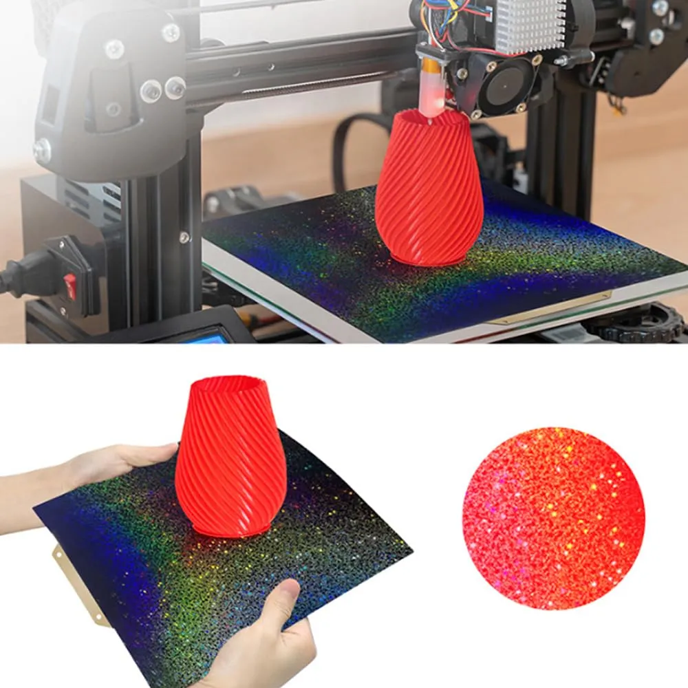 BORDSTRACT Double-Sided Build Plate, PEI Texture   PEY Color Film Spring Steel Flexible Plate 355x355mm Without Soft Magnetic Base for Most Models of 3D Printer Platforms
