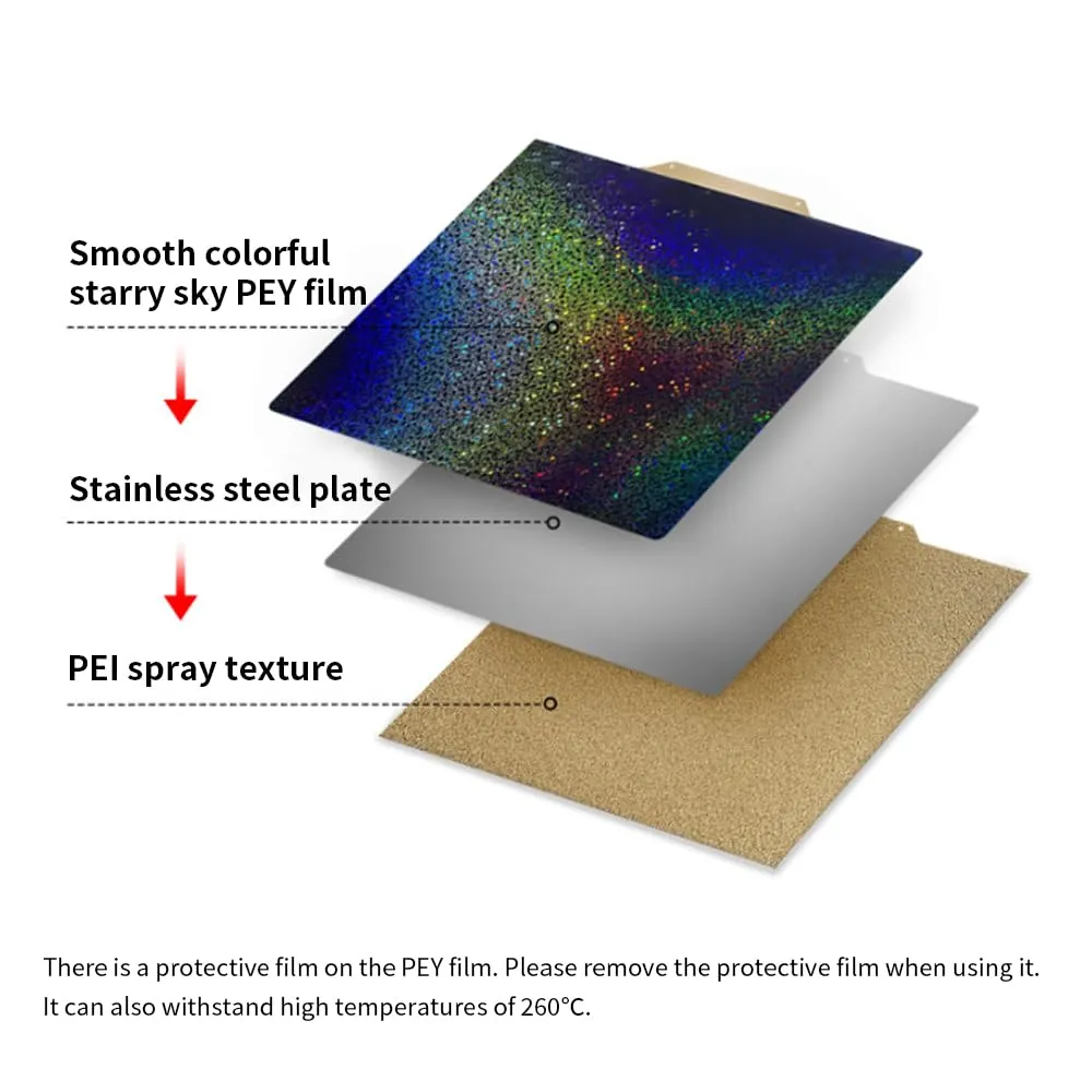 BORDSTRACT Double-Sided Build Plate, PEI Texture   PEY Color Film Spring Steel Flexible Plate 355x355mm Without Soft Magnetic Base for Most Models of 3D Printer Platforms