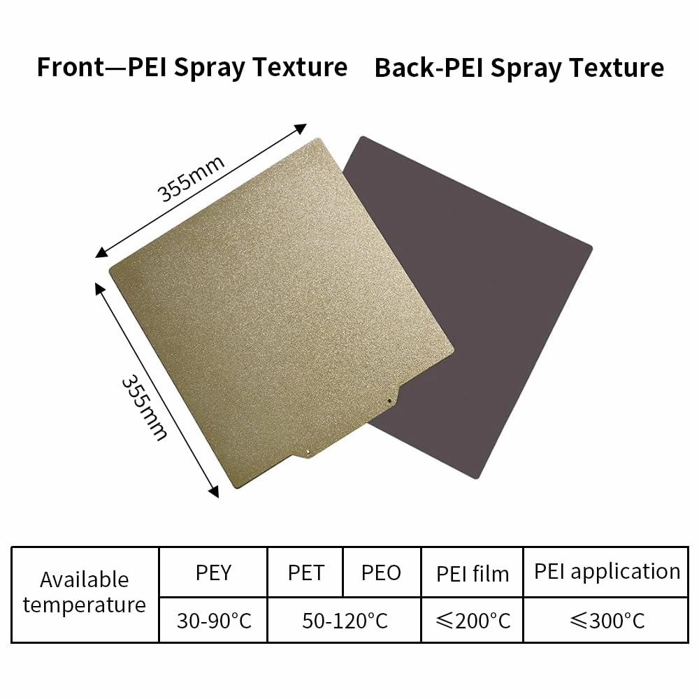 BORDSTRACT Double-Sided Build Plate, PEI Coated Texture Spring Steel Flexible Plate 355x355mm with Soft Magnetic Base, Printing Platform for Most Models of 3D Printer Platform