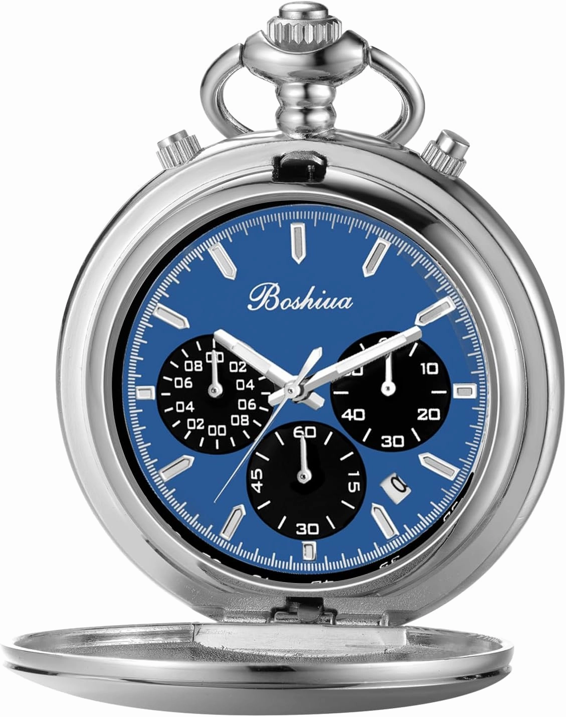BOSHIYA Smooth Quartz Pocket Watches for Men Multifunctional Chronograph Classic Vintage Mens Womens Pocket Watch with Chain Christmas Graduation Birthday Gifts Fathers Day