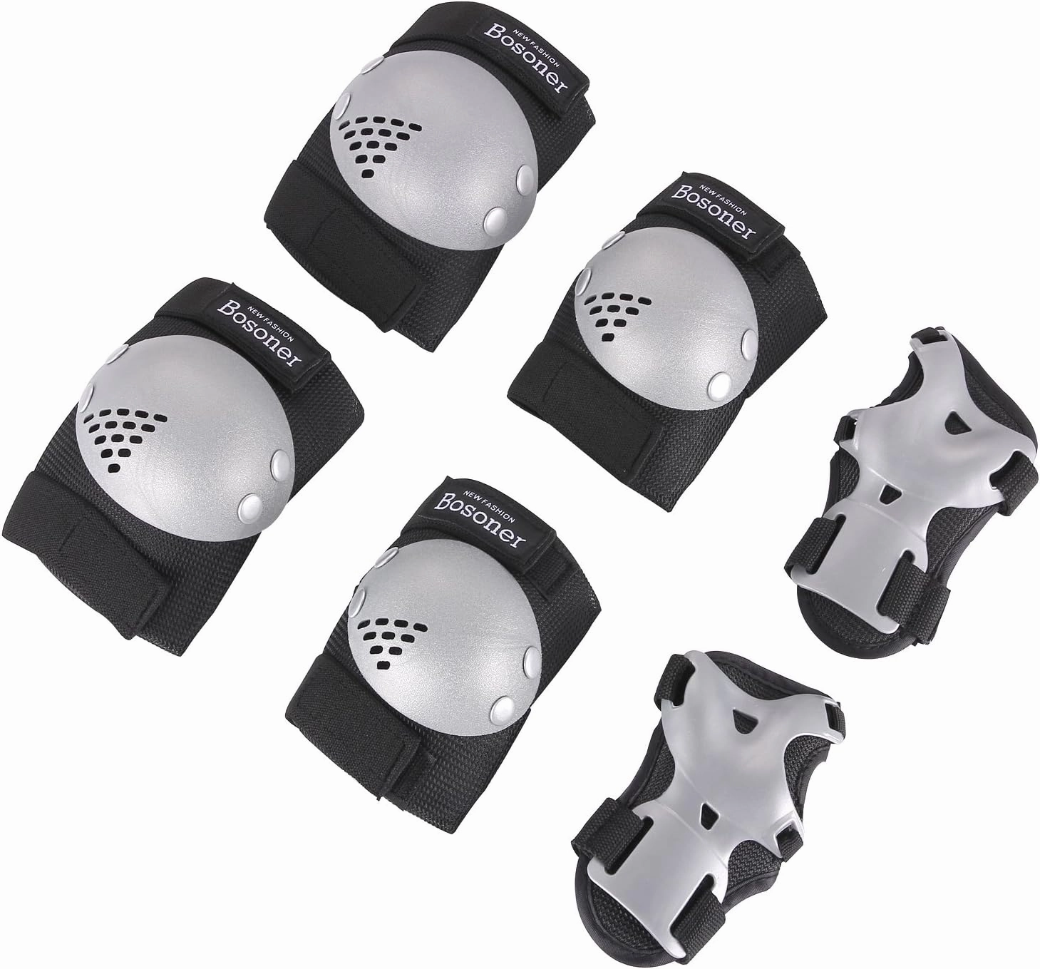 BOSONER Kids/Youth Knee Pads Elbow Pads Wrist Guards Set for 3-15 Years, Child Protective Gear Set for Roller Skates, Cycling, BMX Bike, Skateboard, Inline Skating, Scooter Riding Sports…
