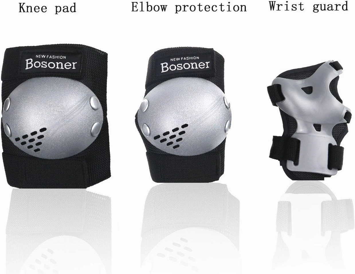 BOSONER Kids/Youth Knee Pads Elbow Pads Wrist Guards Set for 3-15 Years, Child Protective Gear Set for Roller Skates, Cycling, BMX Bike, Skateboard, Inline Skating, Scooter Riding Sports…