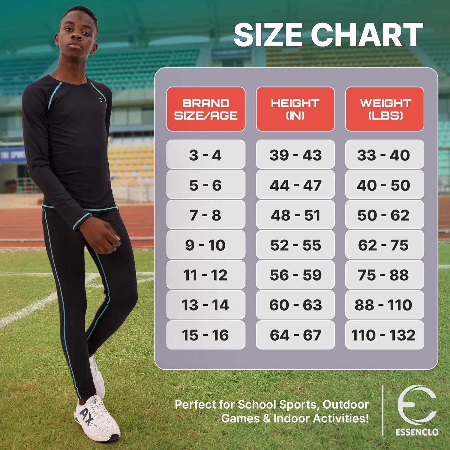 Boys Compression Pants and Youth Athletic Shirts Set 4 Piece Base Layer Gear for Kids Sports, Football, Soccer