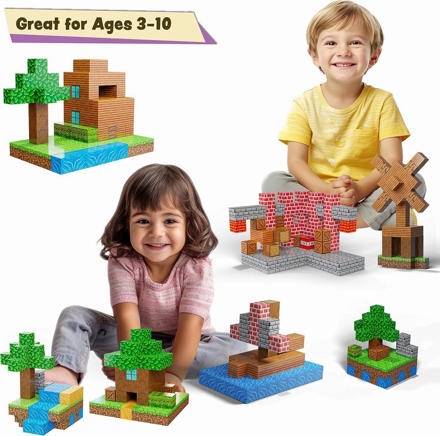 BrainSpark 100PCS Magnetic Pixel Cubes World Pack Edition Magnet Building Blocks STEM Montessori Stacking Toys for Toddlers Construction Toy Fidget Boys Girls Ages 3-9