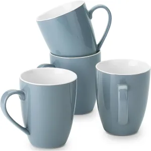 Brew To A Tea - Gray Fine Bone China Porcelain Coffee Mugs, Set of 4, 16 oz Each