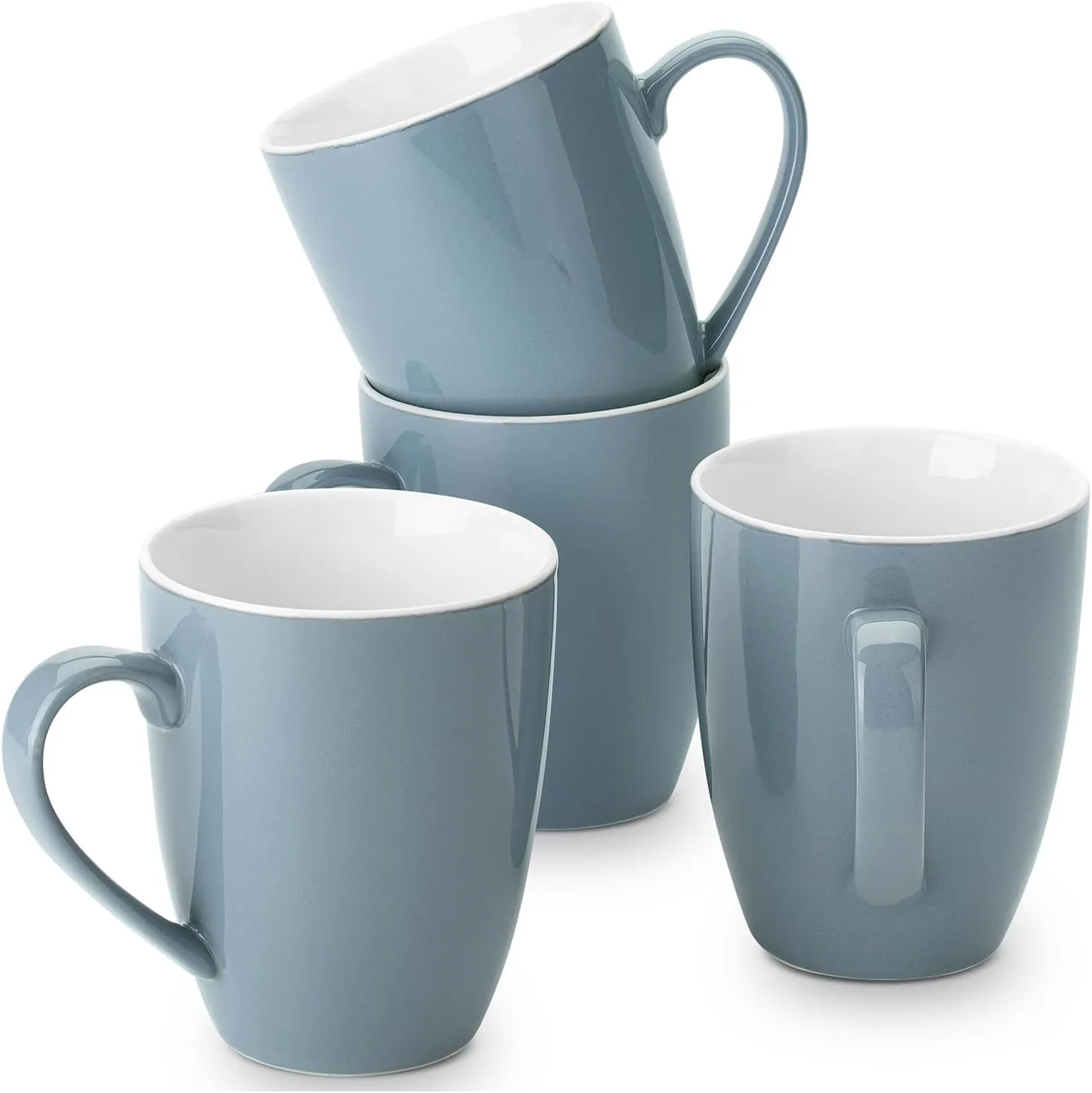 Brew To A Tea - Gray Fine Bone China Porcelain Coffee Mugs, Set of 4, 16 oz Each