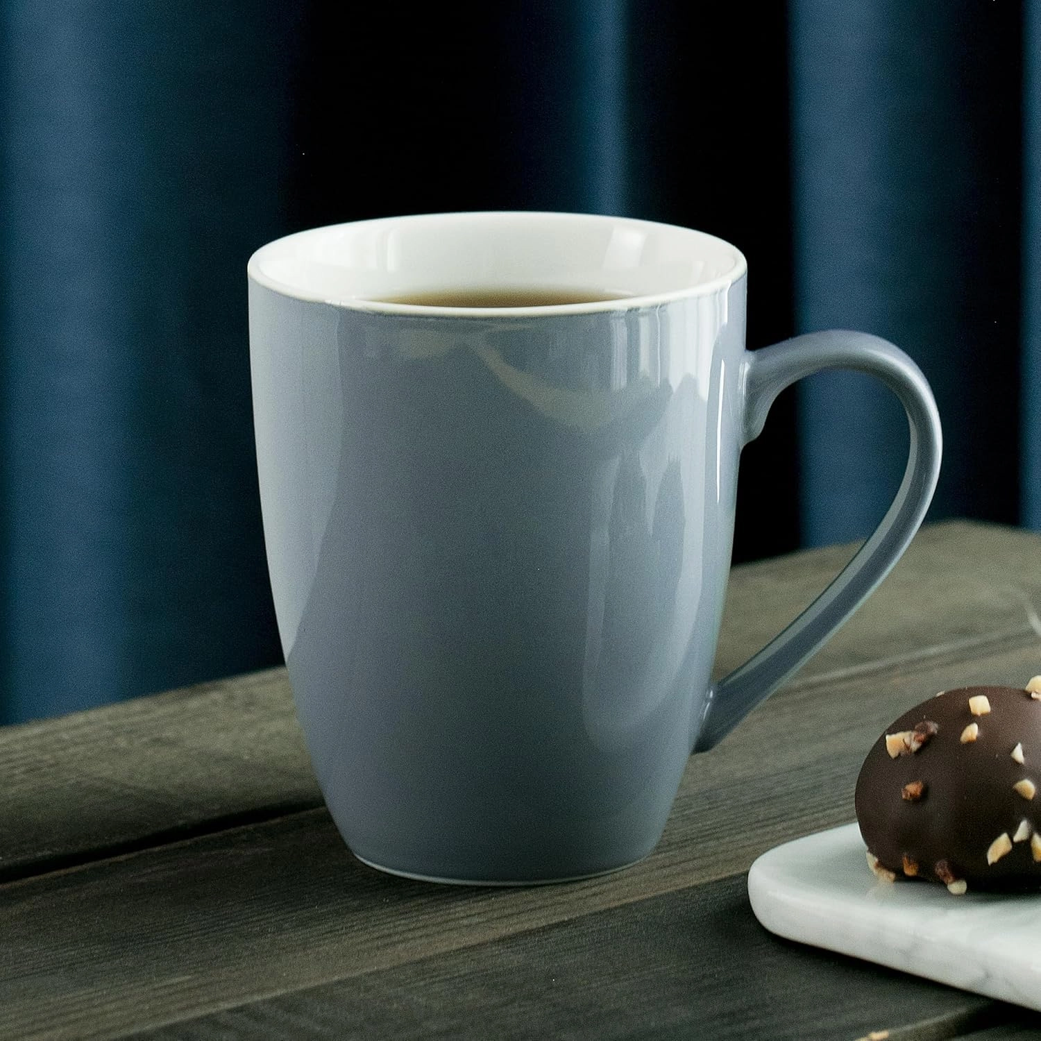 Brew To A Tea - Black Fine Bone China Porcelain Coffee Mugs, Set of 4, 16oz, Modern, Elegant, Microwave & Dishwasher Safe
