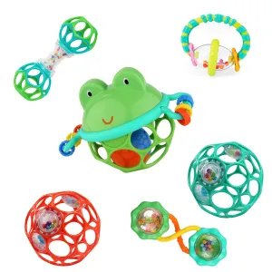 Bright Starts Little Shakers 6pc Gift Set, Easy-Grasp Oball Technology, Baby Rattles, Balls and Teethers, On-The-Go Toys, Lightweight, Unisex, Newborn 