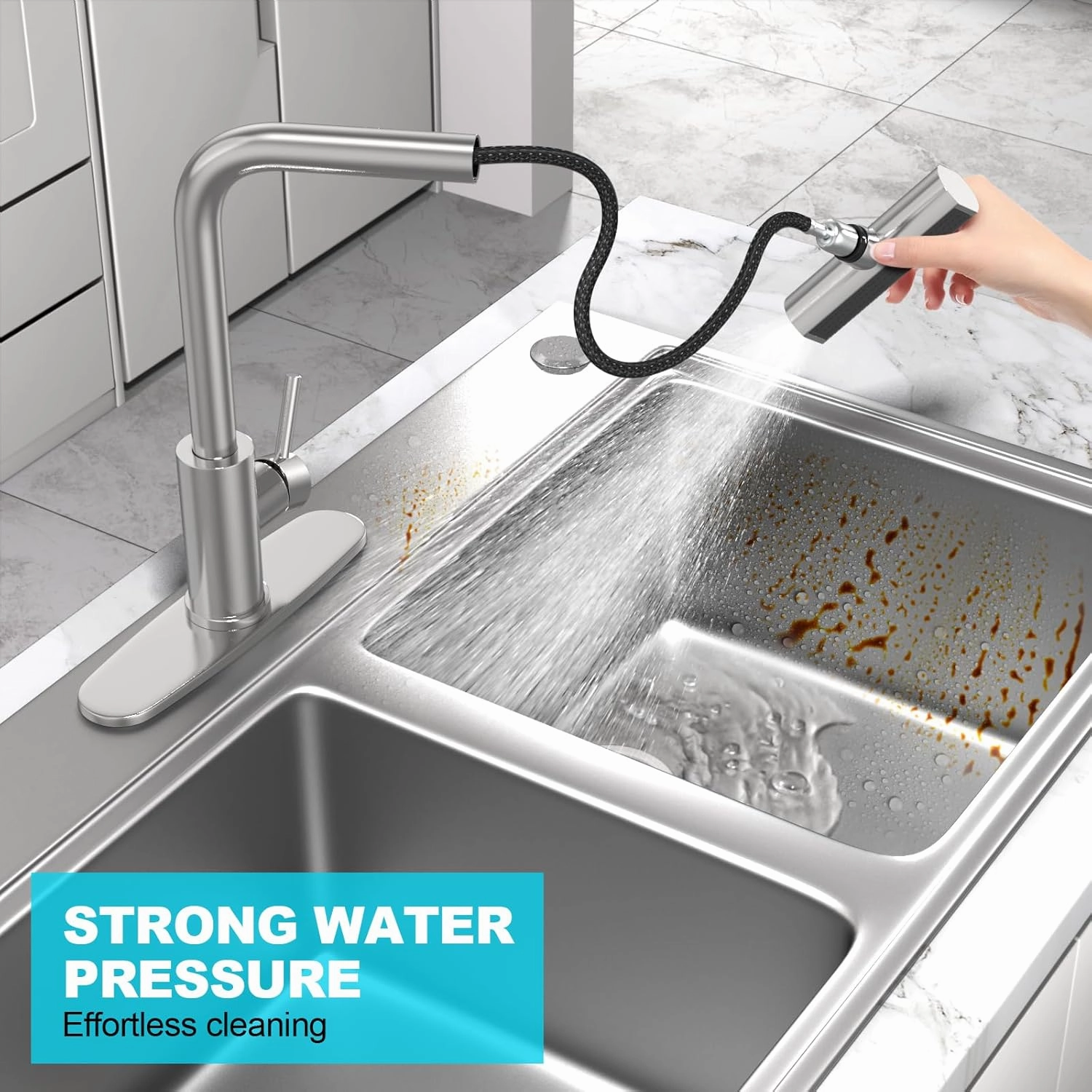 Brushed Nickel Single Hole Kitchen Faucets with Pull Down Sprayer, Single Handle, High Flow Water, Pull Out Tap, Stainless Steel Sink Faucet, Suitable for Farmhouse Camper Laundry Rv Bar