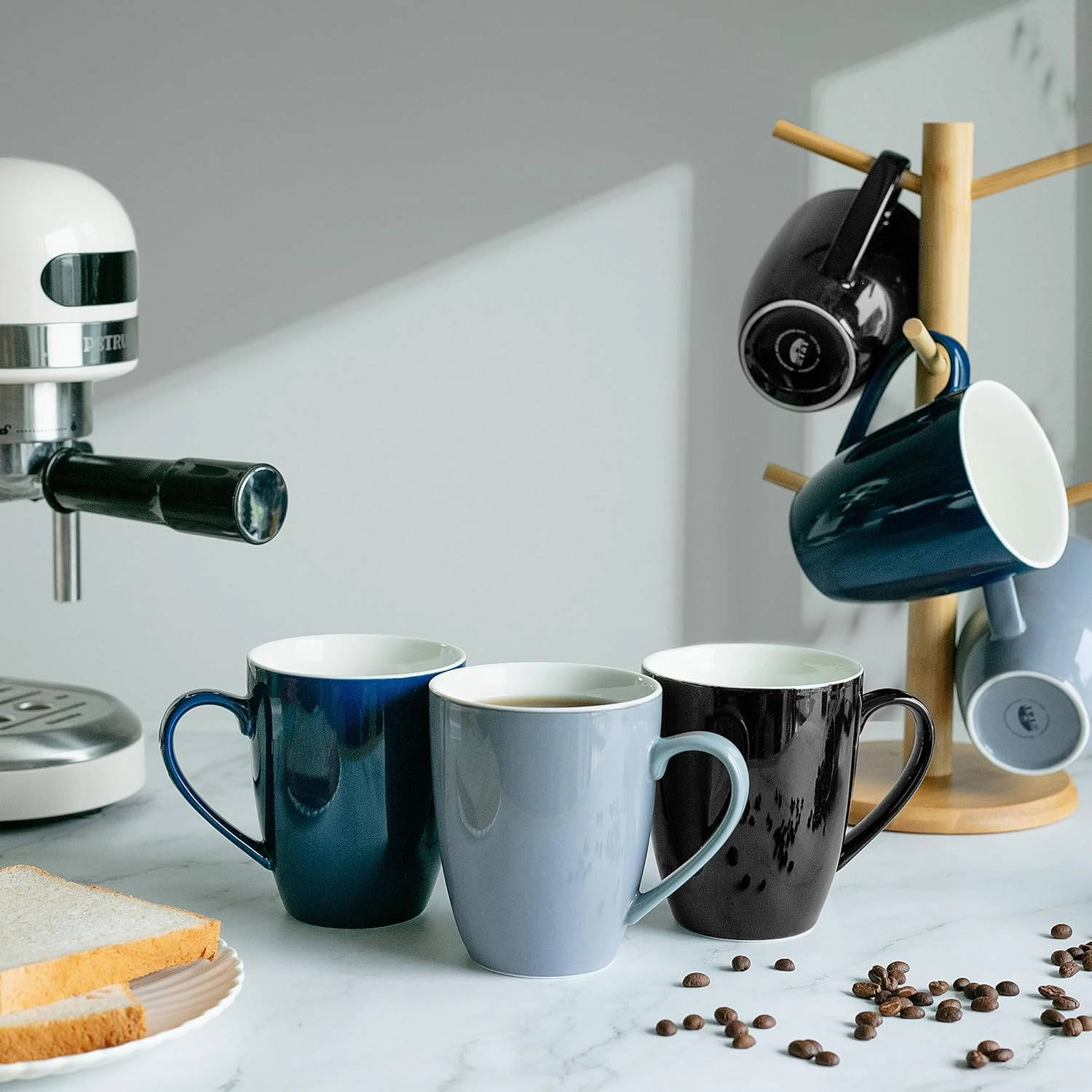 BTaT- Coffee Cups Set, Set of 4, 16oz, Fine Bone China Porcelain, Navy Blue Coffee Mugs for Coffee Mug Set, Large Coffee Mugs 16 OZ,