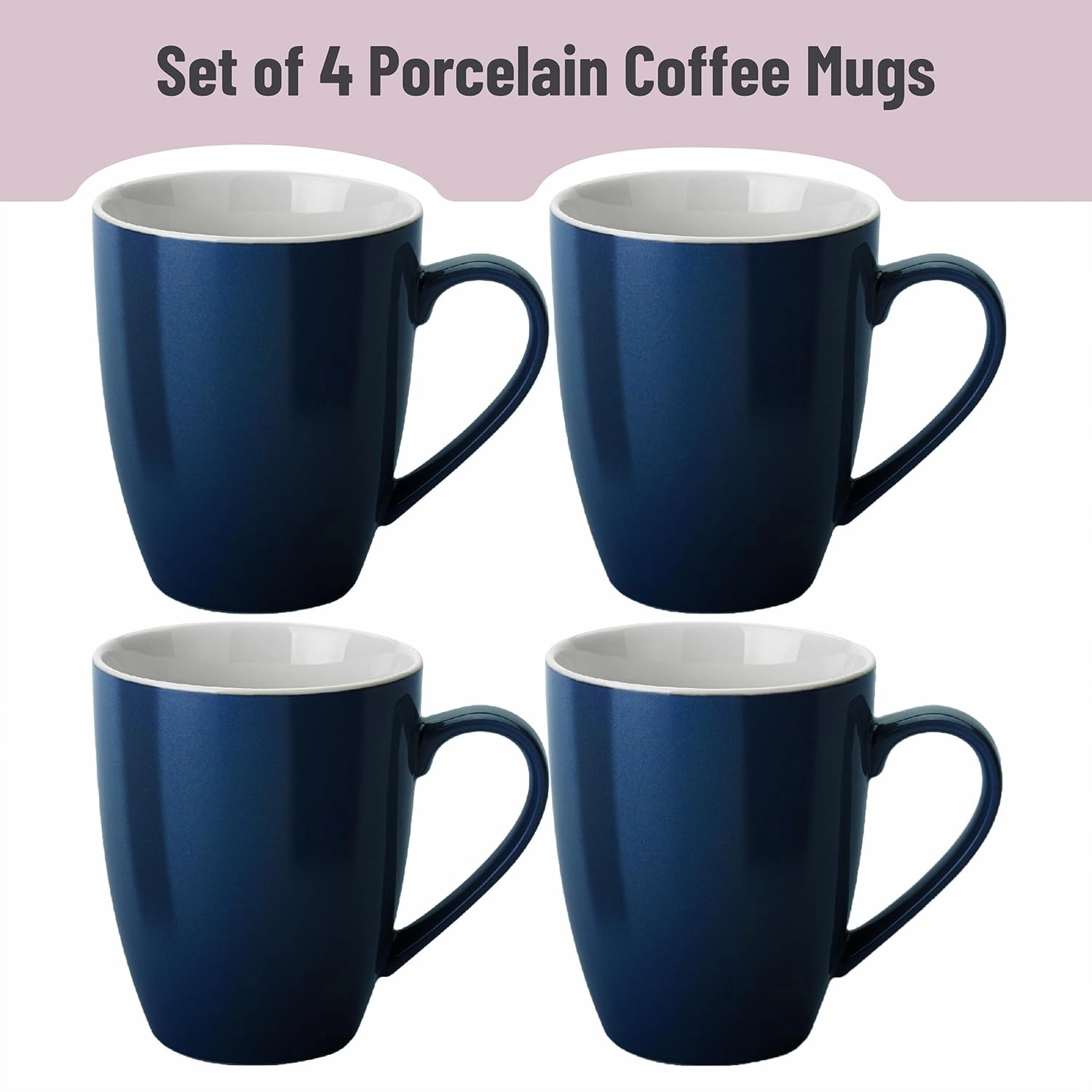 BTaT- Coffee Cups Set, Set of 4, 16oz, Fine Bone China Porcelain, Navy Blue Coffee Mugs for Coffee Mug Set, Large Coffee Mugs 16 OZ,