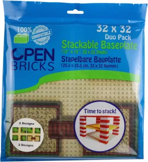 Building Panels, 32 x 32 (25.5 x 25.5 cm), Farm Crossing, Pack of 2, Compatible with All Leading Brands, Can Be Buildable on Both Sides OB-P32FC2 Green, Brown