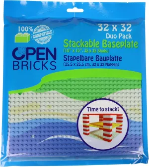 Building Plates, 32 x 32 (25.5 x 25.5 cm), Straight Beach, Pack of 2, Compatible with All Leading Brands, Can Be Buildable on Both Sides OB-P32SB2, Blue, Sand, Green