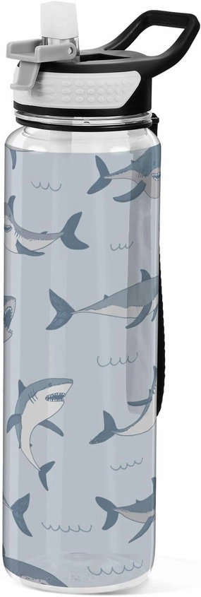 Burbuja Cute Cartoon Sharks 32 oz Water Bottle with Straw Lid, Leakproof & BPA Free Tritan Bottle for Gym Fitness Outdoor Sports