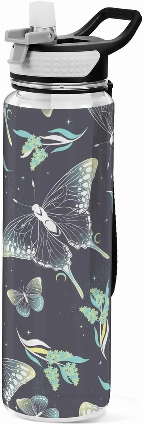 Burbuja Elegant Moon Moth 32 oz Water Bottle with Straw Lid, Leakproof & BPA Free Tritan Bottle for Gym Fitness Outdoor Sports