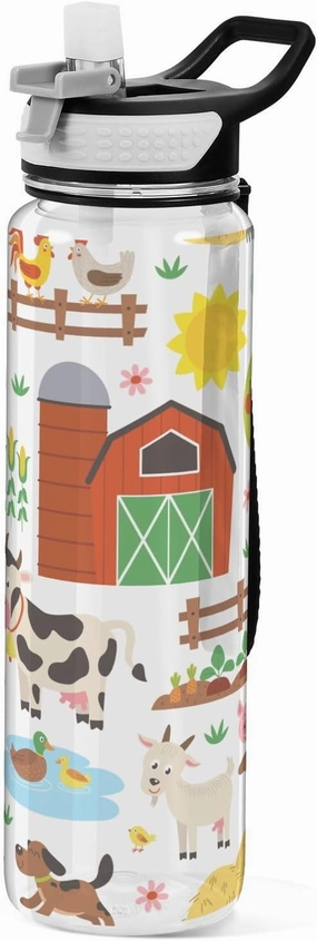 Burbuja Farm Animals 32 oz Water Bottle with Straw Lid, Leakproof & BPA Free Tritan Bottle for Gym Fitness Outdoor Sports