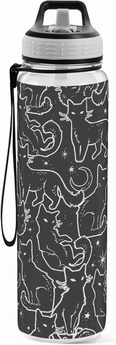 Burbuja Magical Black Cats 32 oz Water Bottle with Straw Lid, Leakproof & BPA Free Tritan Bottle for Gym Fitness Outdoor Sports