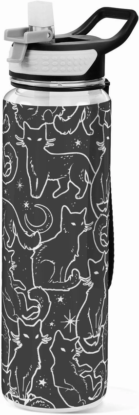 Burbuja Magical Black Cats 32 oz Water Bottle with Straw Lid, Leakproof & BPA Free Tritan Bottle for Gym Fitness Outdoor Sports