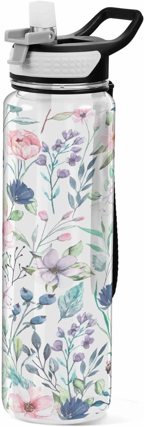 Burbuja Watercolor Floral 32 oz Water Bottle with Straw Lid, Leakproof & BPA Free Tritan Bottle for Gym Fitness Outdoor Sports