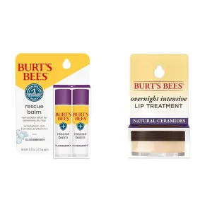 Burt's Bees Lip Balm Gift Set - 2 Tubes 0.15oz Elderberry Rescue Balm, 0.25oz Overnight Intensive Lip Treatment