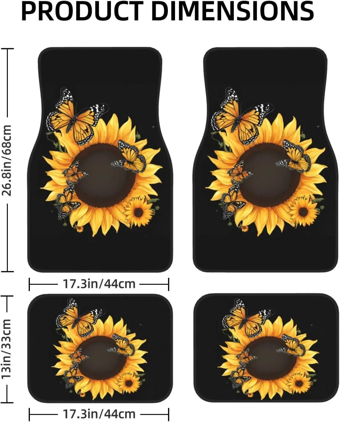 Butterflies and Sunflowers Universal Car Floor Mats, Car Foot Mat Set of 4 Pieces, Automotive Front Rear Floor Foot Mats, Anti-Slip Neoprene Car Floor Rugs,for Suvs, Sedans, Van, Trucks