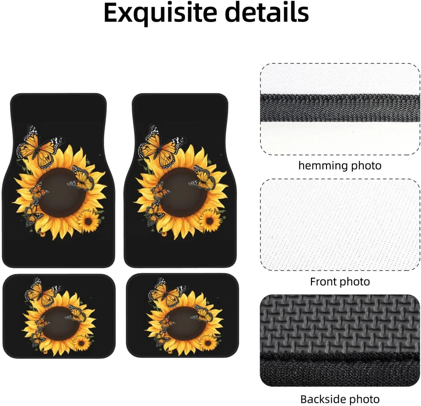 Butterflies and Sunflowers Universal Car Floor Mats, Car Foot Mat Set of 4 Pieces, Automotive Front Rear Floor Foot Mats, Anti-Slip Neoprene Car Floor Rugs,for Suvs, Sedans, Van, Trucks
