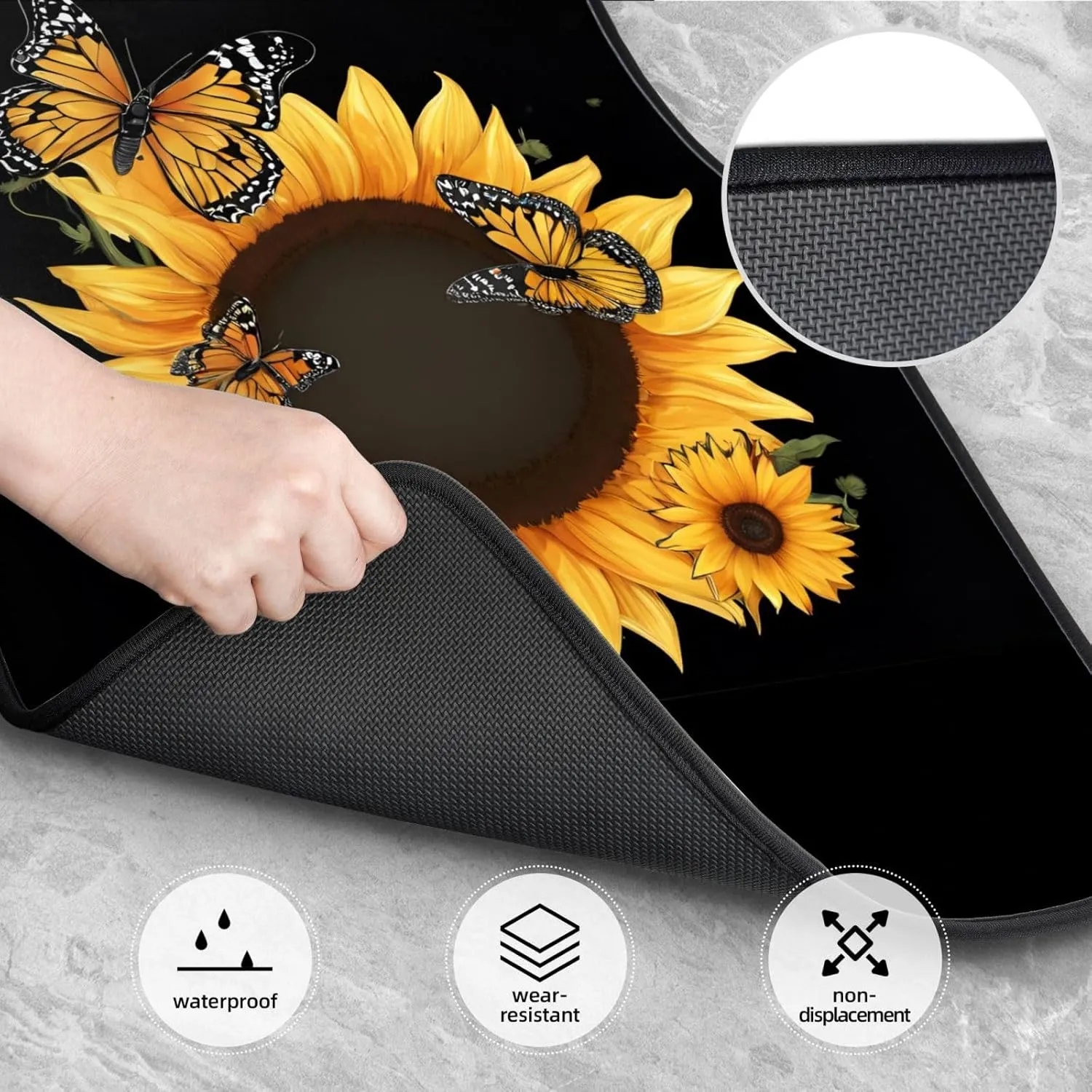 Butterflies and Sunflowers Universal Car Floor Mats, Car Foot Mat Set of 4 Pieces, Automotive Front Rear Floor Foot Mats, Anti-Slip Neoprene Car Floor Rugs,for Suvs, Sedans, Van, Trucks