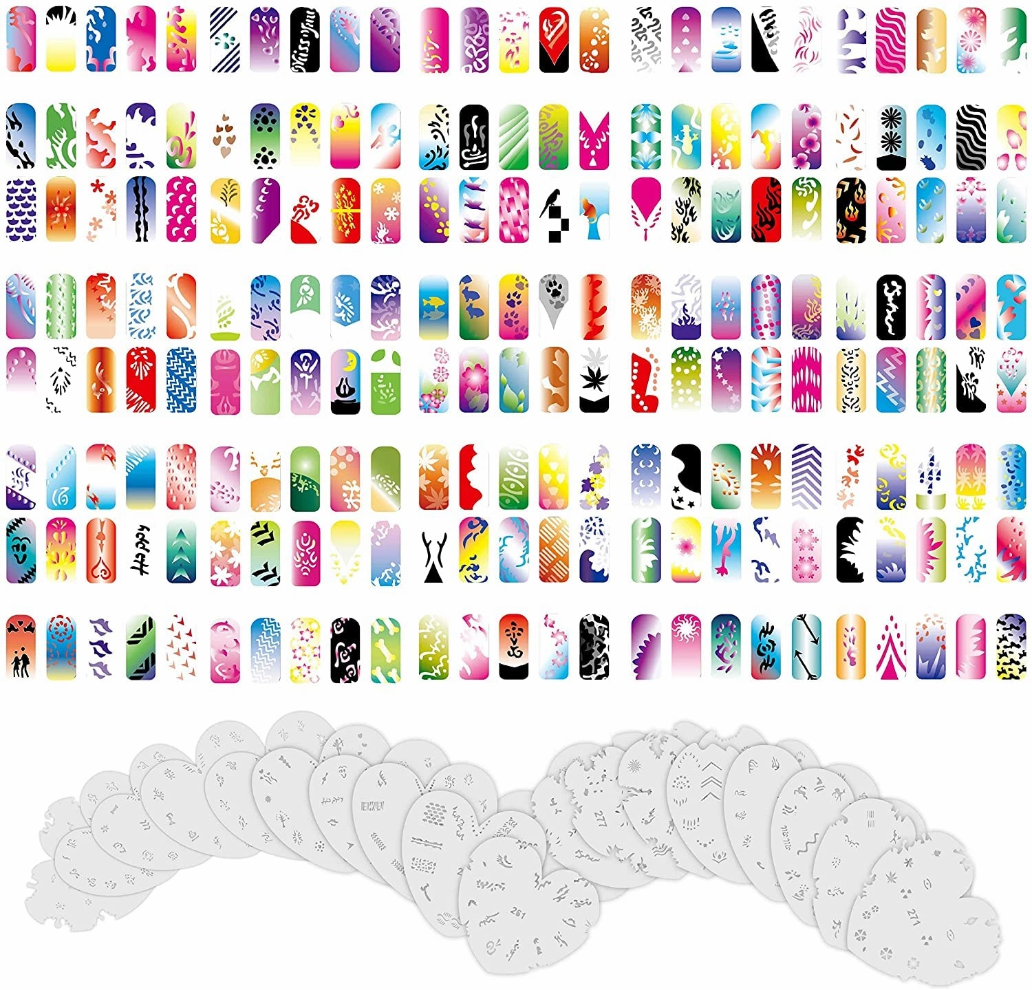 Buyter Manicure Stencils Tools DIY Design Airbrushing 20 Pieces Reusable Template Sheet for Airbrush Kit Nail Art Paint Set (Set 14(261-280))