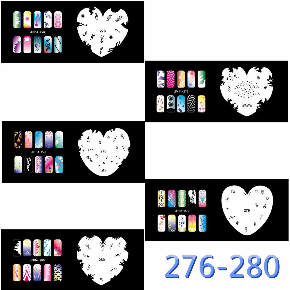 Buyter Manicure Stencils Tools DIY Design Airbrushing 20 Pieces Reusable Template Sheet for Airbrush Kit Nail Art Paint Set (Set 14(261-280))