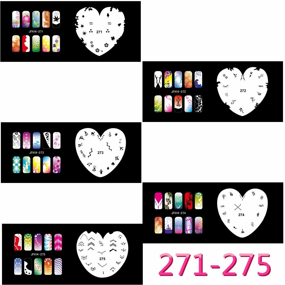 Buyter Manicure Stencils Tools DIY Design Airbrushing 20 Pieces Reusable Template Sheet for Airbrush Kit Nail Art Paint Set (Set 14(261-280))
