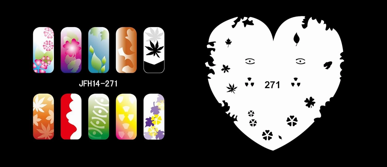 Buyter Manicure Stencils Tools DIY Design Airbrushing 20 Pieces Reusable Template Sheet for Airbrush Kit Nail Art Paint Set (Set 14(261-280))