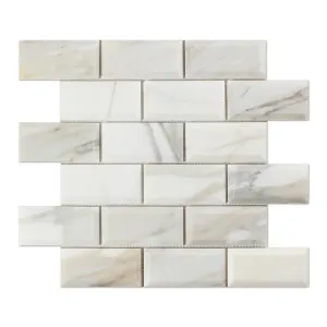 Calacatta Gold Marble Brick 2"x4" Deep Beveled Mosaic