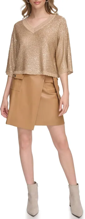 Calvin Klein Women's Pull on Sequin V Neck Sweater