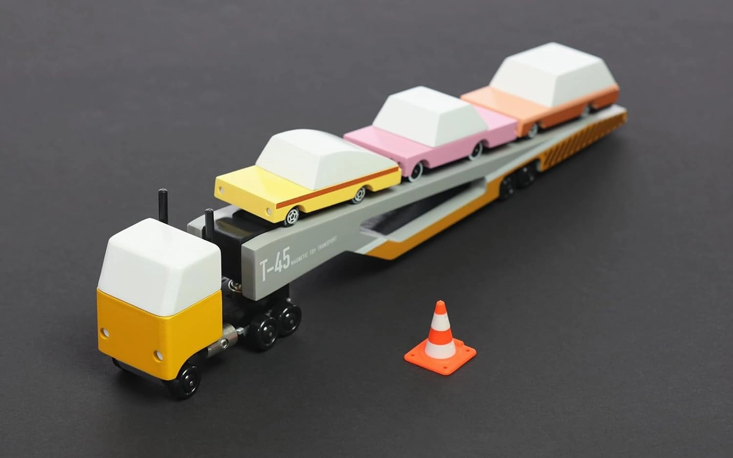 CANDYCAR® Wooden Diecast Collection - Magnetic Car Transporter, Premium Handcrafted Beech Wood Toy Car