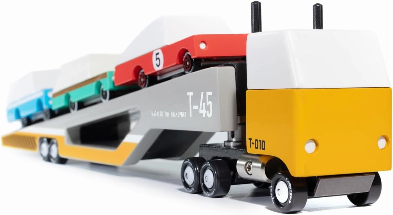 CANDYCAR® Wooden Diecast Collection - Magnetic Car Transporter, Premium Handcrafted Beech Wood Toy Car