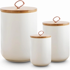 Canister Sets for Kitchen, Ceramic Kitchen Canisters with Airtight Wood Lids, Kitchen Canisters for Countertop for Coffee, Tea, Spice, Sugar, Grains, Salt (White)