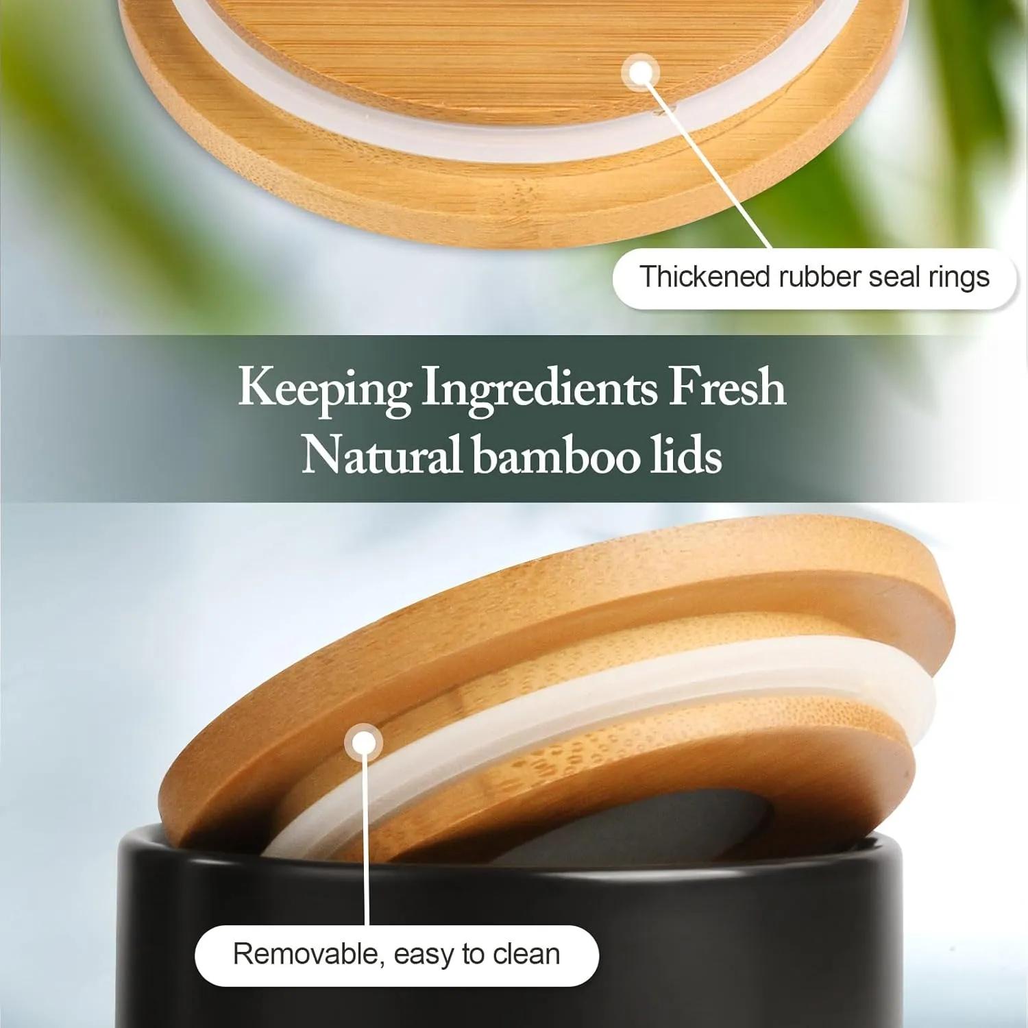 Canisters Sets for The Kitchen, Airtight Kitchen Canisters for Countertop, Kitchen Canisters Set of 3 with Top Handle, Modern Ceramic Jar with Wooden Lid for Coffee Flour Cookie Nuts