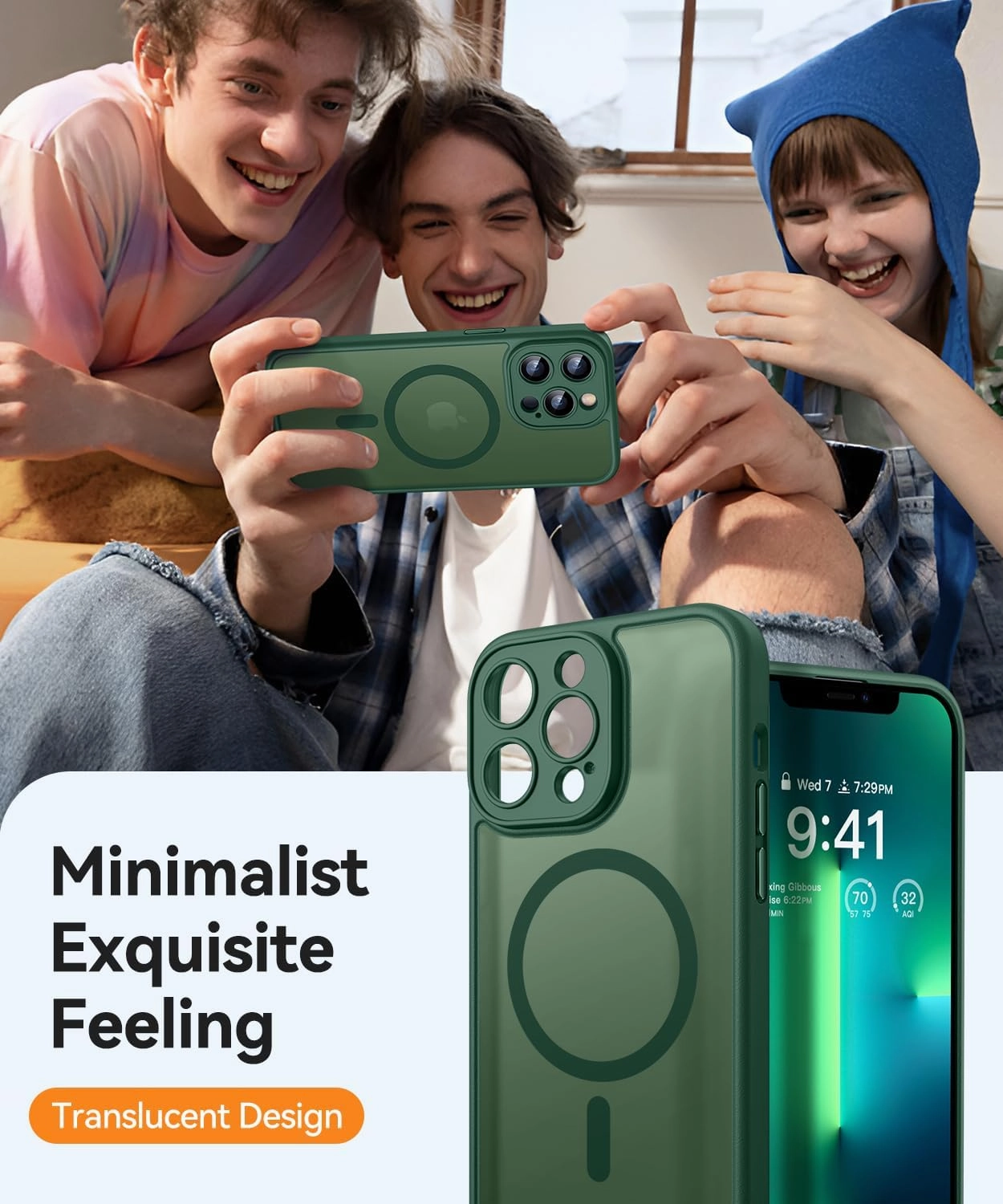 CANSHN Magnetic Compatible with iPhone 13 Pro Max Case, Upgraded [Full Camera Protection] [Compatible with Magsafe] [Translucent Matte] Shockproof Protective Phone Case Cover 6.7 Inch - Deep Green