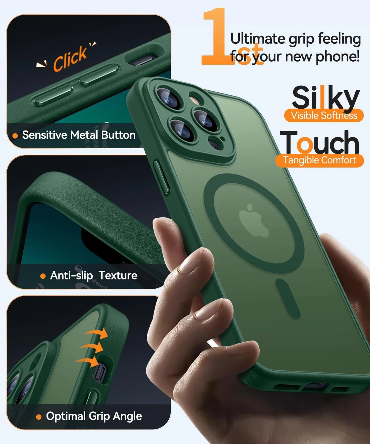 CANSHN Magnetic Compatible with iPhone 13 Pro Max Case, Upgraded [Full Camera Protection] [Compatible with Magsafe] [Translucent Matte] Shockproof Protective Phone Case Cover 6.7 Inch - Deep Green