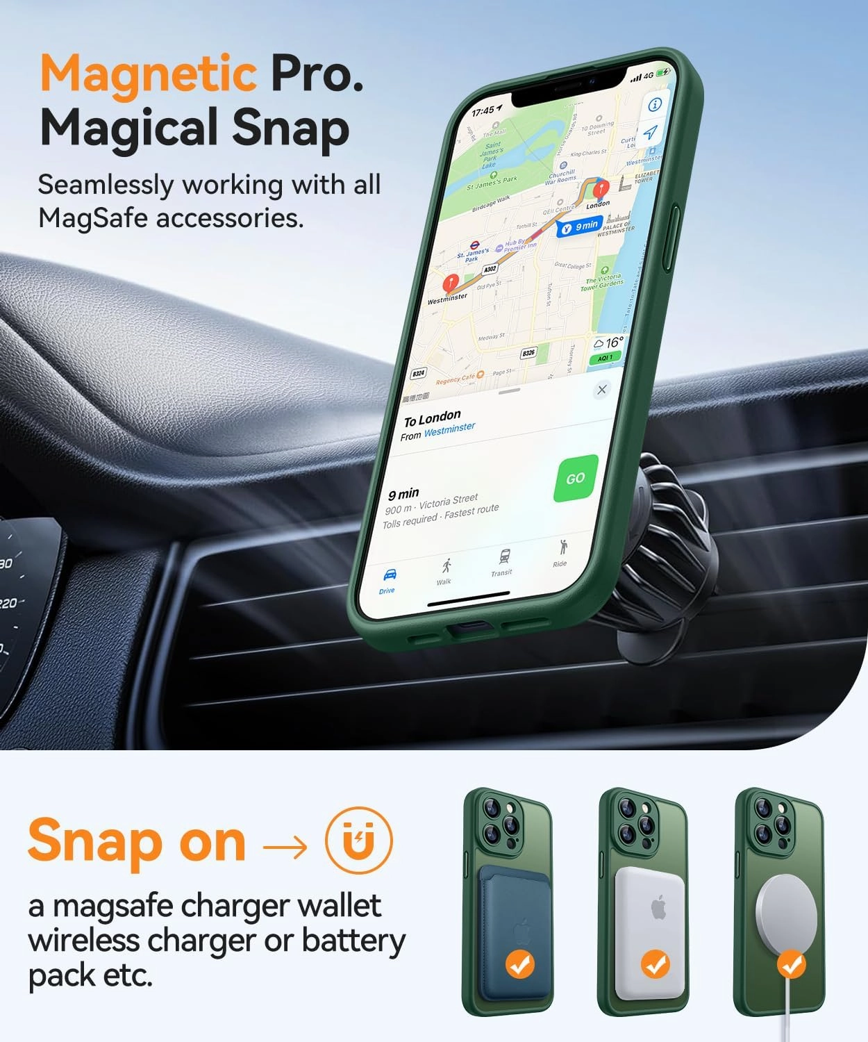 CANSHN Magnetic Compatible with iPhone 13 Pro Max Case, Upgraded [Full Camera Protection] [Compatible with Magsafe] [Translucent Matte] Shockproof Protective Phone Case Cover 6.7 Inch - Deep Green