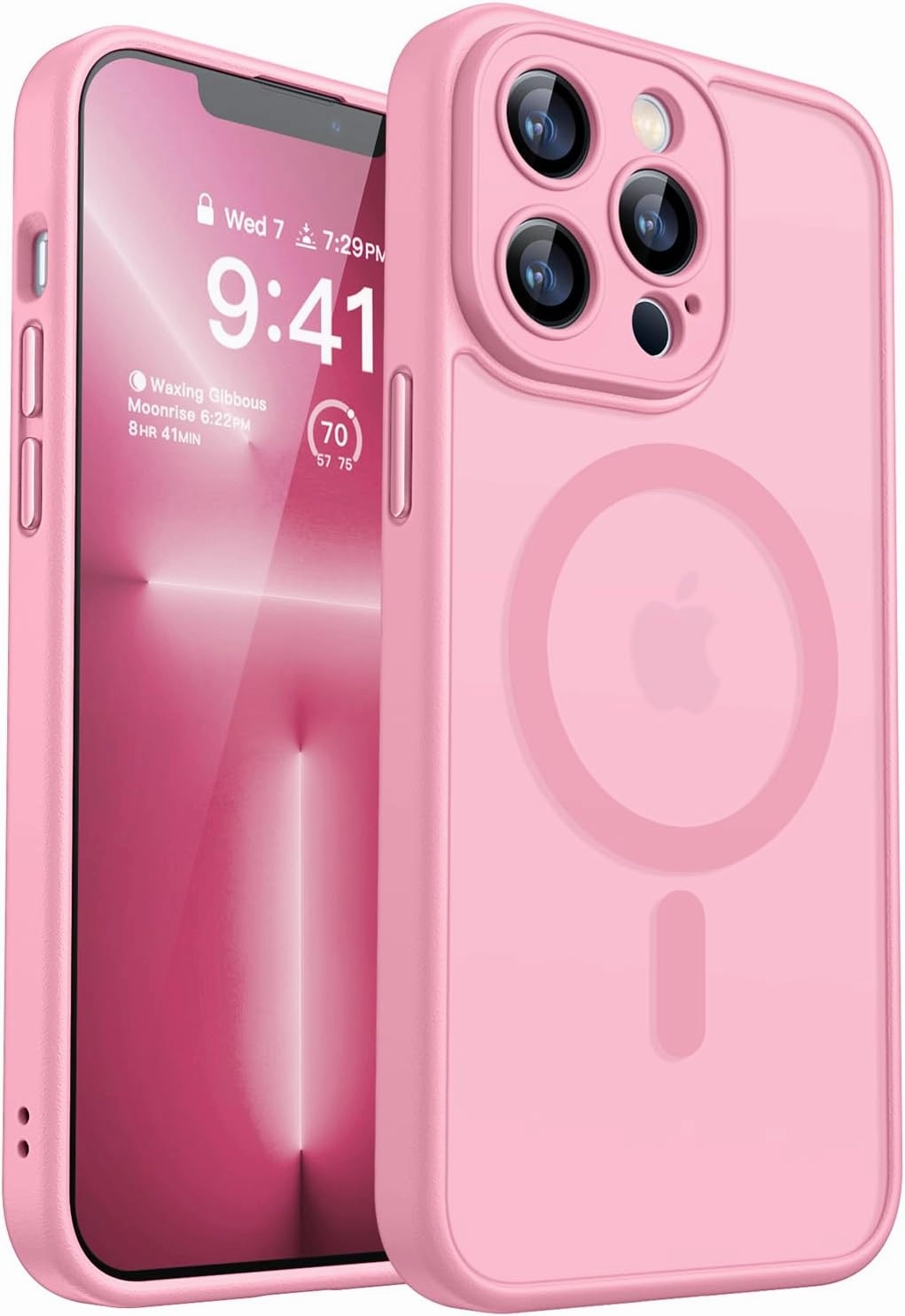 CANSHN Magnetic Compatible with iPhone 13 Pro Max Case, Upgraded [Full Camera Protection] [Compatible with Magsafe] [Translucent Matte] Shockproof Protective Phone Case Cover 6.7 Inch - Pink