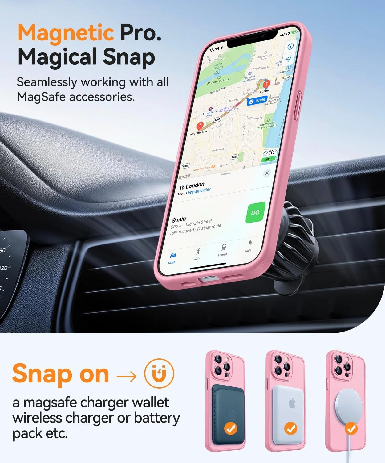 CANSHN Magnetic Compatible with iPhone 13 Pro Max Case, Upgraded [Full Camera Protection] [Compatible with Magsafe] [Translucent Matte] Shockproof Protective Phone Case Cover 6.7 Inch - Pink