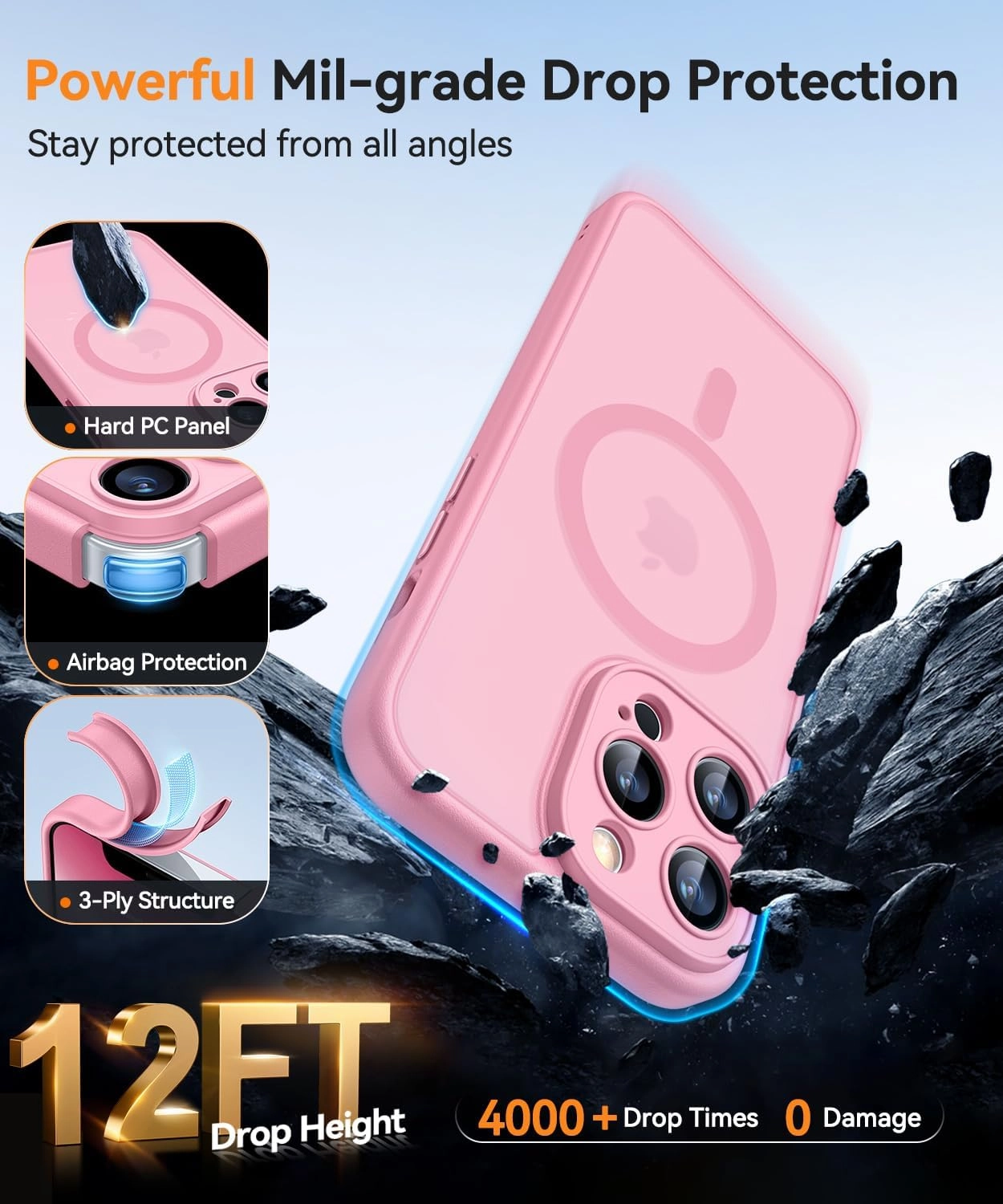 CANSHN Magnetic Compatible with iPhone 13 Pro Max Case, Upgraded [Full Camera Protection] [Compatible with Magsafe] [Translucent Matte] Shockproof Protective Phone Case Cover 6.7 Inch - Pink