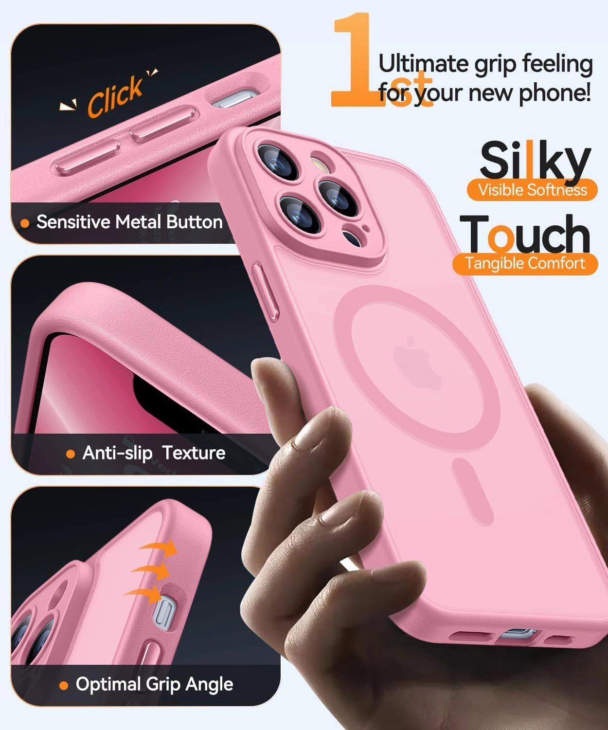 CANSHN Magnetic Compatible with iPhone 13 Pro Max Case, Upgraded [Full Camera Protection] [Compatible with Magsafe] [Translucent Matte] Shockproof Protective Phone Case Cover 6.7 Inch - Pink