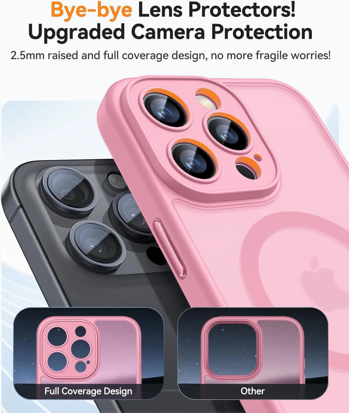 CANSHN Magnetic Compatible with iPhone 13 Pro Max Case, Upgraded [Full Camera Protection] [Compatible with Magsafe] [Translucent Matte] Shockproof Protective Phone Case Cover 6.7 Inch - Pink