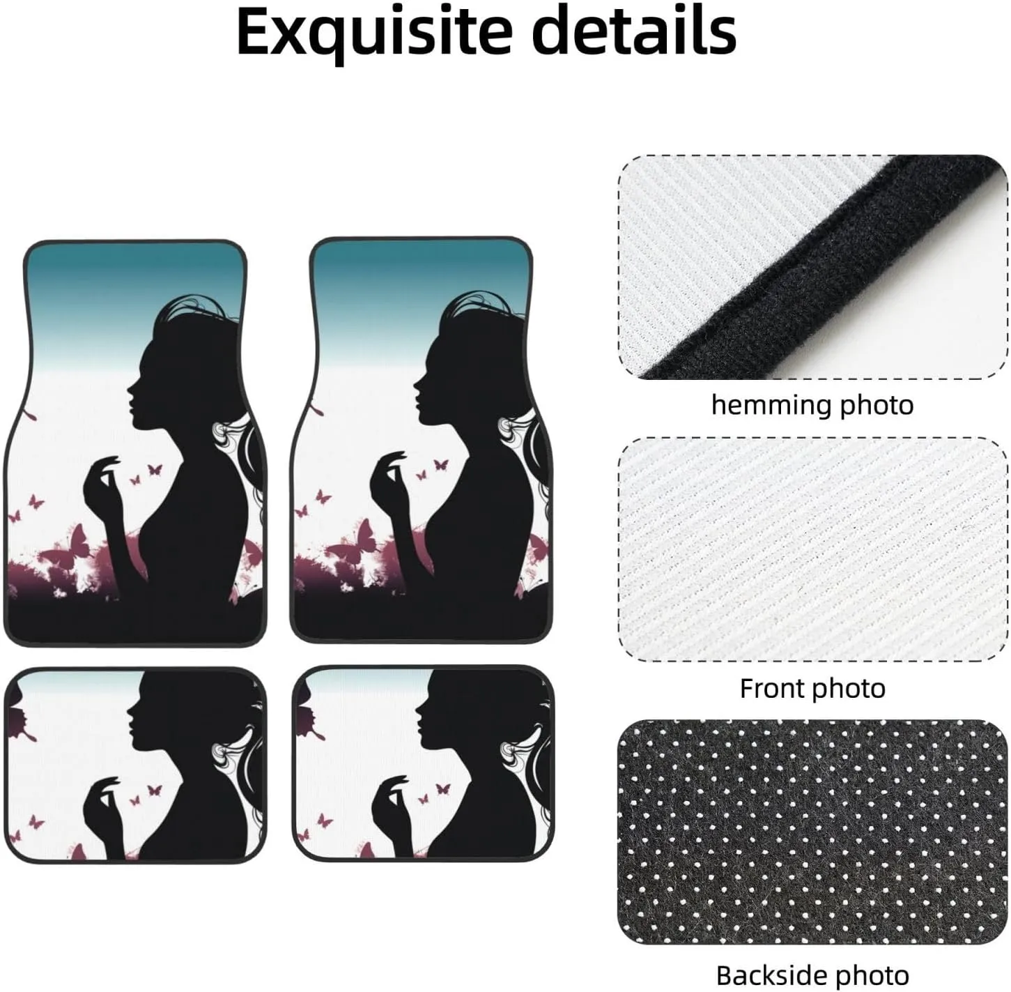 Car Floor Mats All-Weather Front Rear Car Floor Foot Mat Sets of 4 Pieces Universal Car Foot Mat Butterfly Girl Car Mats Non-Slip Automotive Floor Mats for SUV Vans sedans Trucks