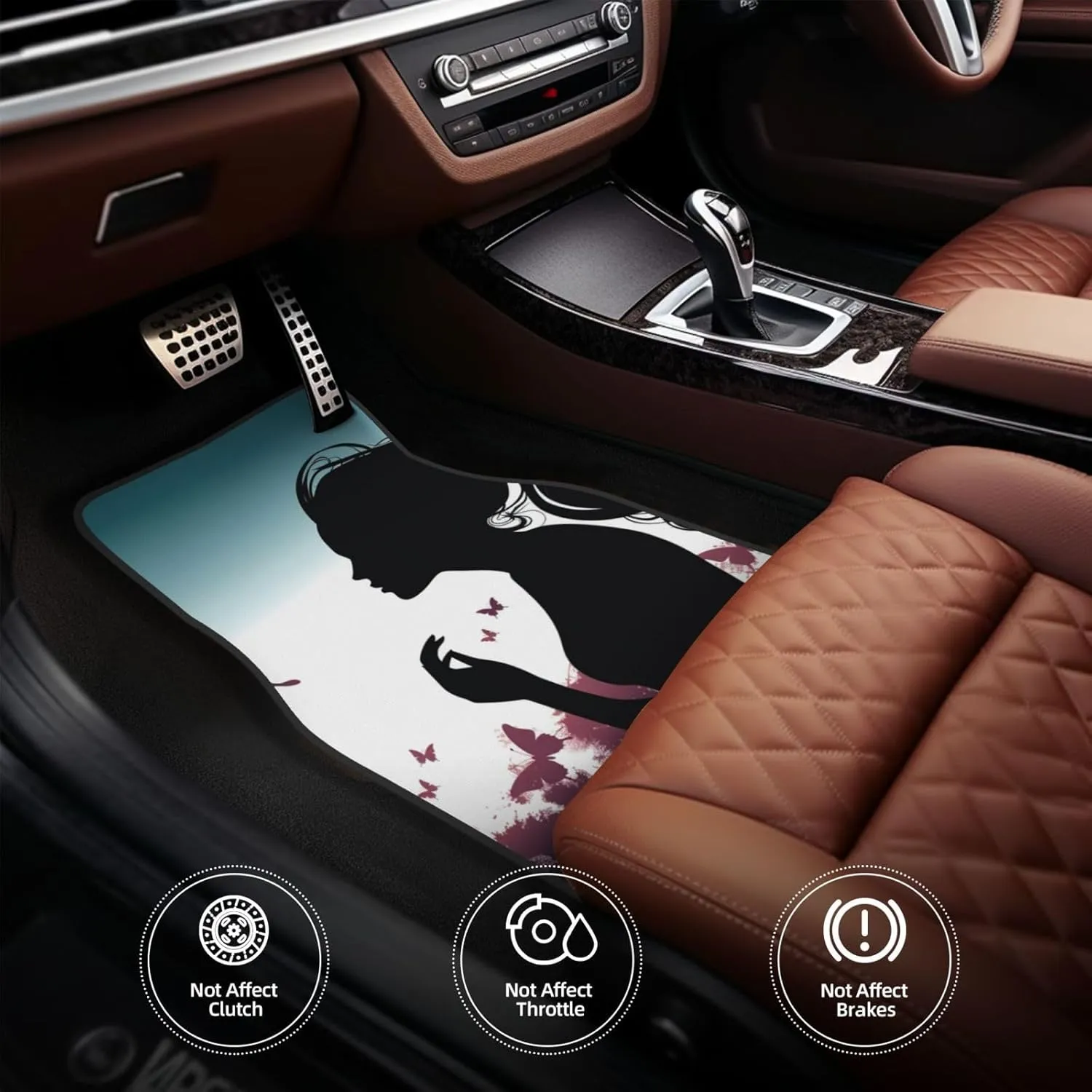 Car Floor Mats All-Weather Front Rear Car Floor Foot Mat Sets of 4 Pieces Universal Car Foot Mat Butterfly Girl Car Mats Non-Slip Automotive Floor Mats for SUV Vans sedans Trucks