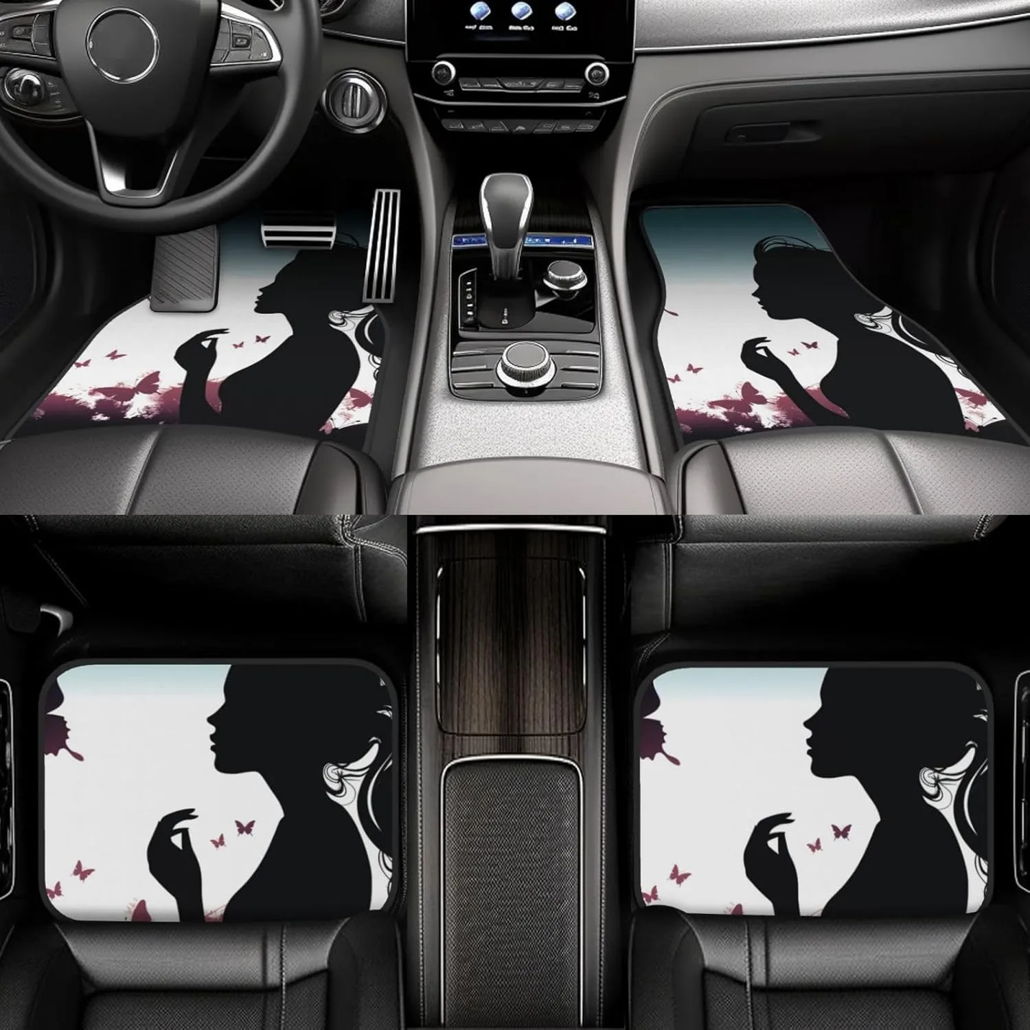 Car Floor Mats All-Weather Front Rear Car Floor Foot Mat Sets of 4 Pieces Universal Car Foot Mat Butterfly Girl Car Mats Non-Slip Automotive Floor Mats for SUV Vans sedans Trucks